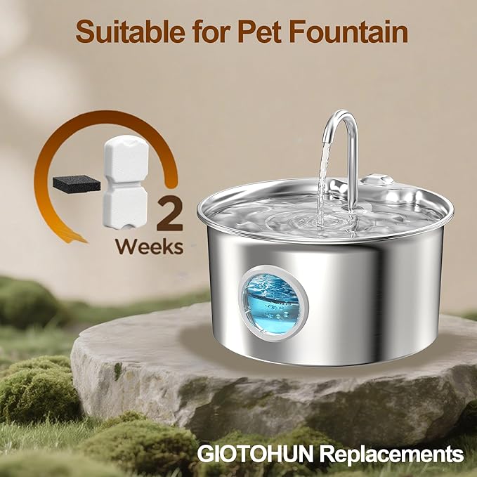 Cat Fountain Filters Replacement: 16 Pet Water Fountains Filter - 8 Carbon Filters & 8 Foam Filters - Suitable for GIOTOHUN Stainless Steel Cat Fountain S11