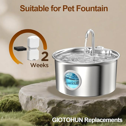 Cat Water Fountain Filter: 24 Cat Fountain Filter Replacement - 24 Pet Fountain Filter - 12 Carbon Filters & 12 Foam Filters - Suitable for GIOTOHUN Stainless Steel Cat Fountain S11