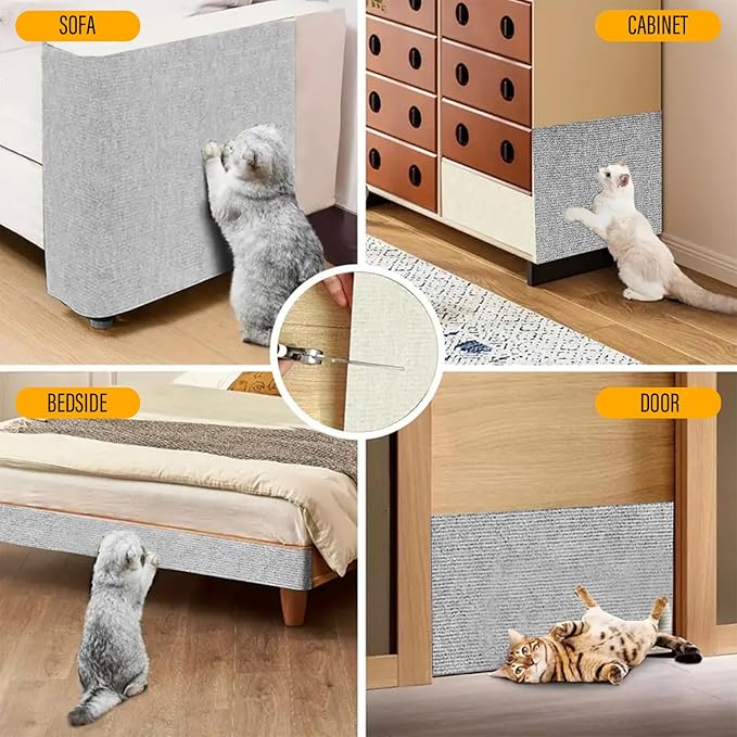 Cat Scratch Couch Furniture Protector, Adhesive Cat Scratch Pad Deterrent for Furniture, DIY Climbing Scratcher for Indoor Cats (Light Grey, 39.3x15.8 in)