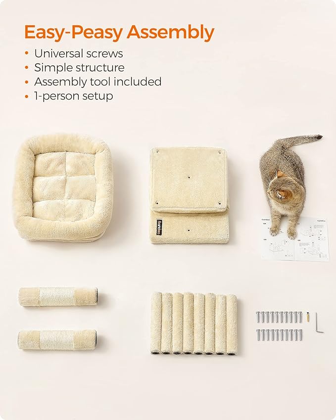 Feandrea Cat Tree, 26.4-Inch Cat Tower, S, Cat Condo for Kittens up to 7 lb, Large Cat Perch, 2 Cat Caves, Scratching Post, Beige UPCT611M01