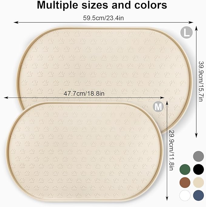 KPWACD Pet Placemat for Dog and Cat, Anti-Slip Waterproof Dogs Feeding Bowl Mat Prevent Food and Water Overflow, Silicone Puppy Dish Mats Suitable for Small Medium Big Pets, Beige, 24" * 16"