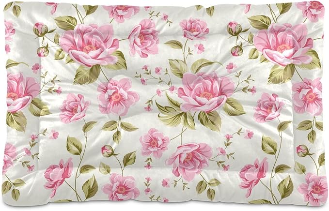 Rose Flower Floral Pet Bed Cute Dog Bed Mat Absorbing Non Slip Pad Pet Sleeping Mat for Small, Medium, and Large Dogs Puppy Cat 24 in x 18 in