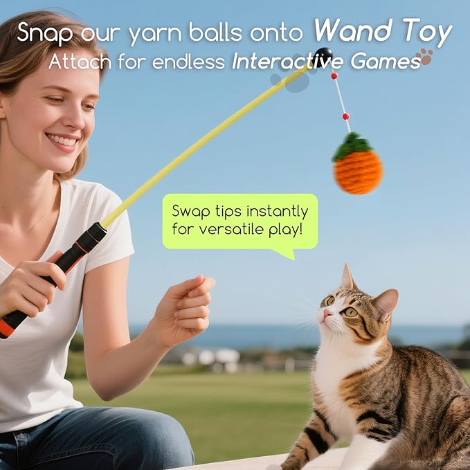 12 Pack Cat Toy Balls, Hand-Knitted Woolen Yarn Cat Balls Toy with Bell Inside, Interactive Kitty Toys for Indoor Kitten Teething, Chasing & Self Play(Fruit-Shaped)