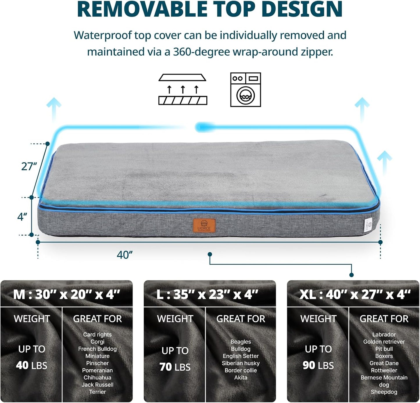 Memory Foam XL Dog Bed - 4” Thick Orthopedic Beds for Extra Large Dogs - Waterproof Dog Bed with Removable Washable Cover & Wrap-Around Zipper - Ultimate Comfort and Easy Maintenance