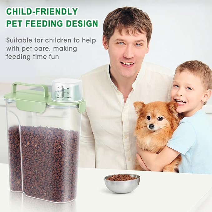 TBMax Cat Dog Food Storage Container 5 to 7 lbs, Secondary Pet Food Storage Beyond a Large Dog Food Bin for Daily Use, Easy-Pouring Bird Seed Dispenser, Travel Kibble Container for Outdoor-Light Green
