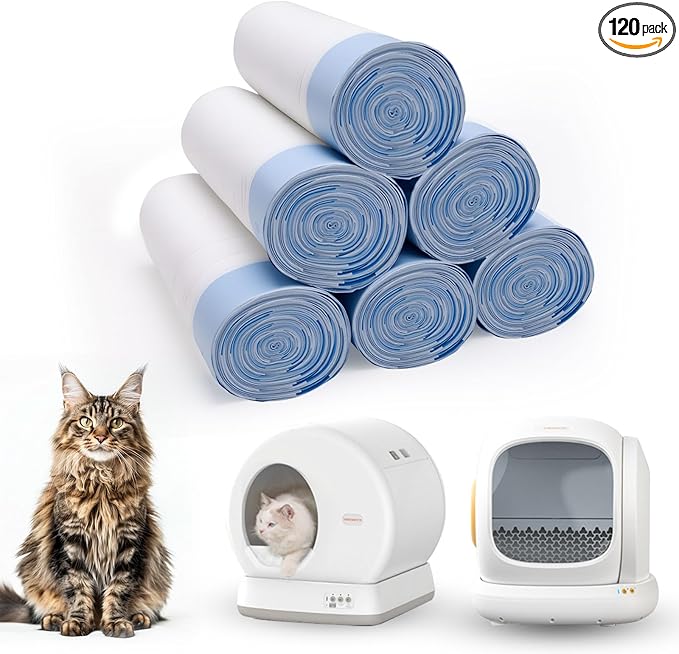 120 Count Self-Cleaning Cat Litter Box Liners Bag, Compatible with MeoWant-SCO1 and MeoWant-SCO2, Thick Heavy Duty Drawstring Replacement Cat Litter Box Liners-18"x 12.6"