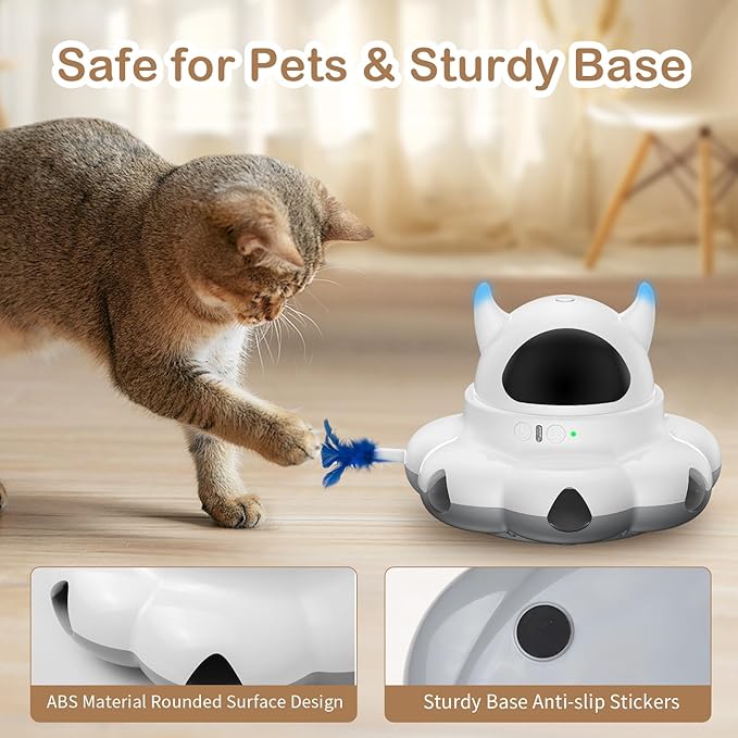 2-in-1 Interactive Cat Toys for Indoor Cats, Automatic Cat Toy with 7 Holes Mice Whack A Mole Moving Feather, Smart Cat Toy (White)