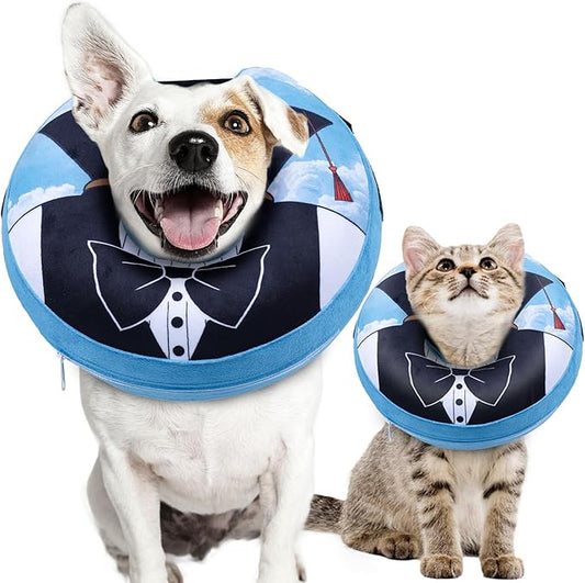 CuteBone Inflatable Dog Cone with Removable Soft Fleece Covers for Small/Medium/Large Dogs and Cats Neck Donut Collar After Surgery GWB13L