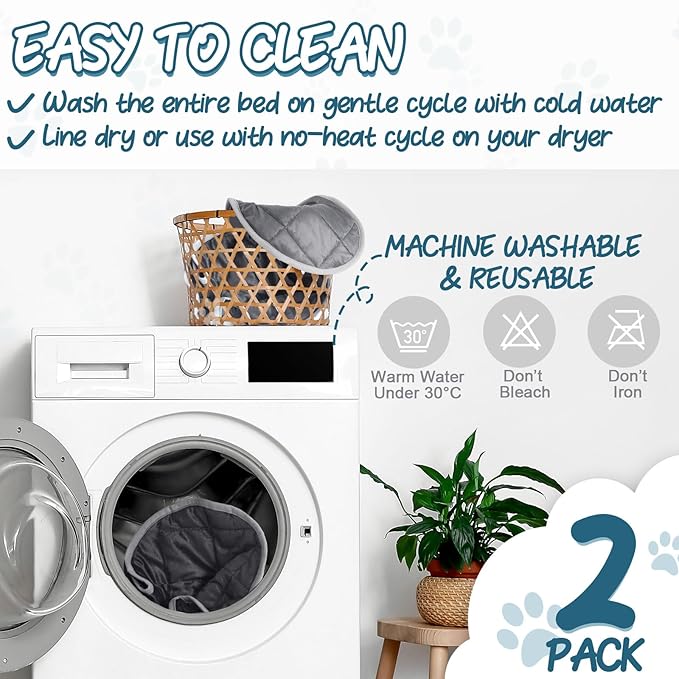 2 Pcs Cat Heating Pad Round 16 Inch Self Heating Cat Mat Washable Heated Bed Anti Slip Warming Pad Pet Bed Mat for Kennel Dog Crate Indoor Outdoor(Gray,19 Inch)