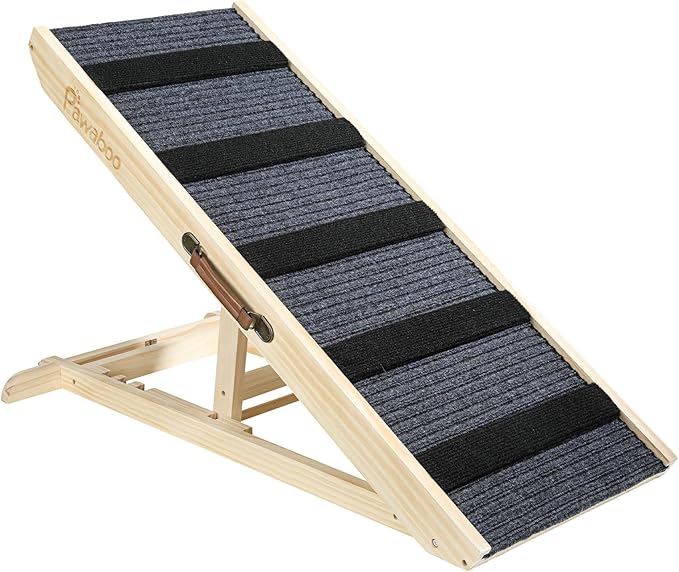 Large Dog Ramp for Bed Couch, Extra Wide Portable Wooden Pet Ramp, 4 Adjustable Height from 11.6'' to 22.4'', Pet Step for Small Medium Dog Cat with Non-Slip Mat, Up to 143lbs, Use for Car Couch Bed