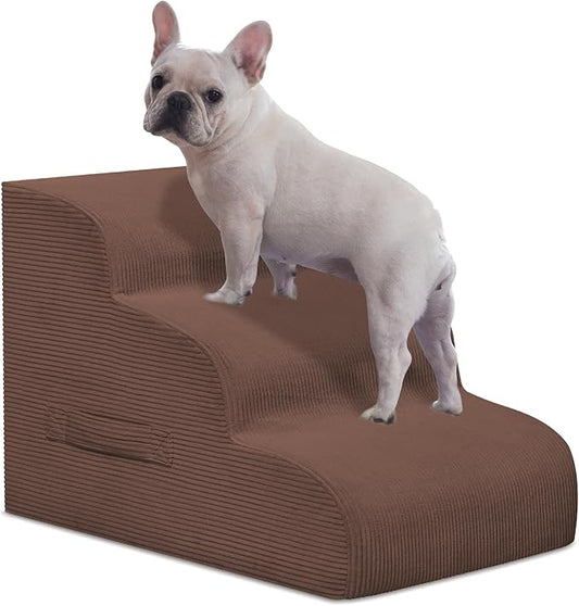 Dog Steps for Small Dogs, 3-Step Pet Ramp Stairs for High Beds and Sofa, Non-Slip Pet Stairs for Small Dogs and Cats, Removable and Easy to Clean Cover, Coffee
