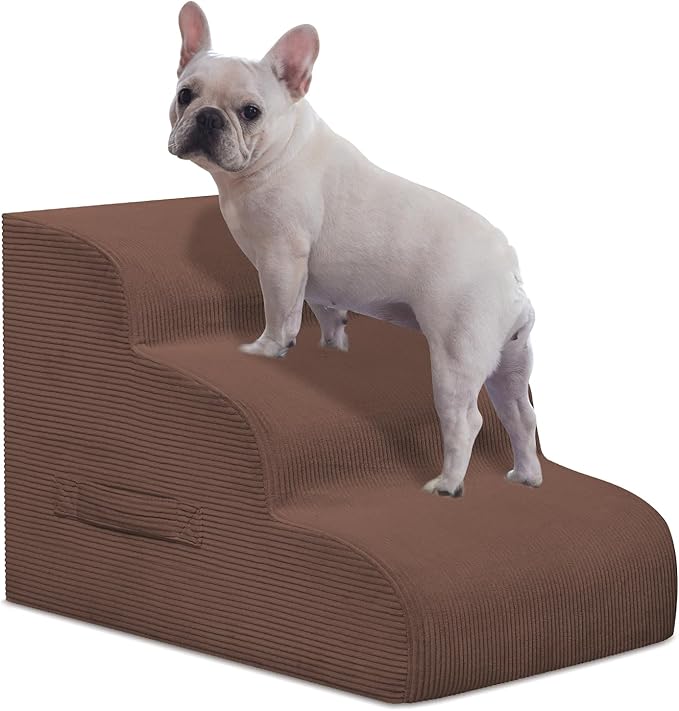 Dog Steps for Small Dogs, 3-Step Dog Ramp and Stairs for High Beds and Sofa, Non-Slip Pet Stairs for Small Dogs and Cats, Removable and Easy to Clean Pet Stairs, Coffee