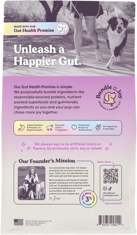 Brave Probiotic Dog Food Dry, Lamb, 4lb Bag, Allergy and Gut-Friendly Adult Kibble for Digestive Health with Grass-Fed Lamb, 20 Plant Based Superfoods, Poultry and Grain Free