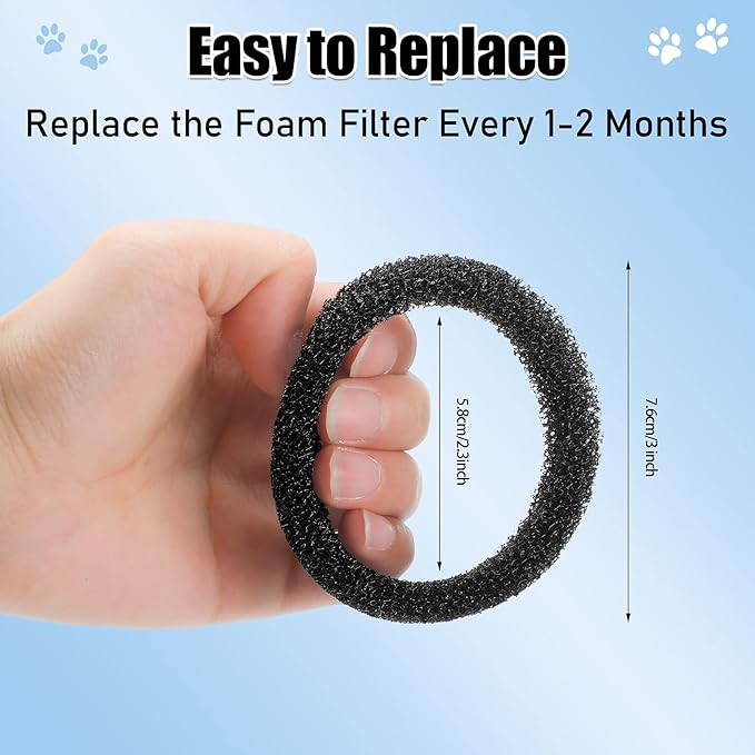 Enhon 16 Pieces Pet Fountain Foam Filters Round Sponge Black Filter Foam Cat Fountain Replacement Filter for 2.5 L/ 84 oz Stainless Steel Cat Pet Drinking Water Stay Healthy Clean