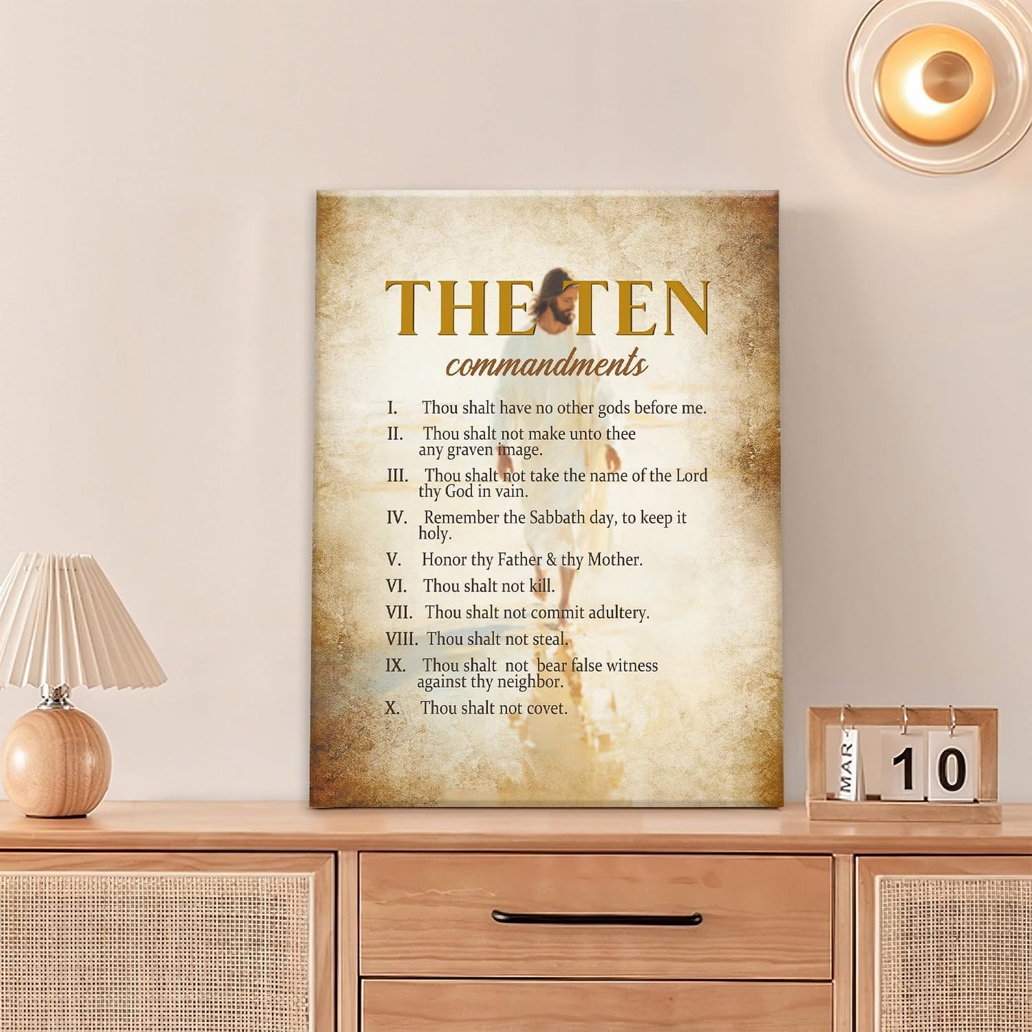 The Ten Commandments Christian Pictures Wall Art, Bible Verse Jesus Bathroom Wall Decor Religion Scripture Framed Painting Religious Canvas Artwork for Church Bedroom Living Room 16"L x 12"W