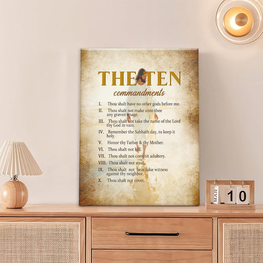The Ten Commandments Christian Pictures Wall Art, Bible Verse Jesus Bathroom Wall Decor Religion Scripture Framed Painting Religious Canvas Artwork for Church Bedroom Living Room 16"L x 12"W