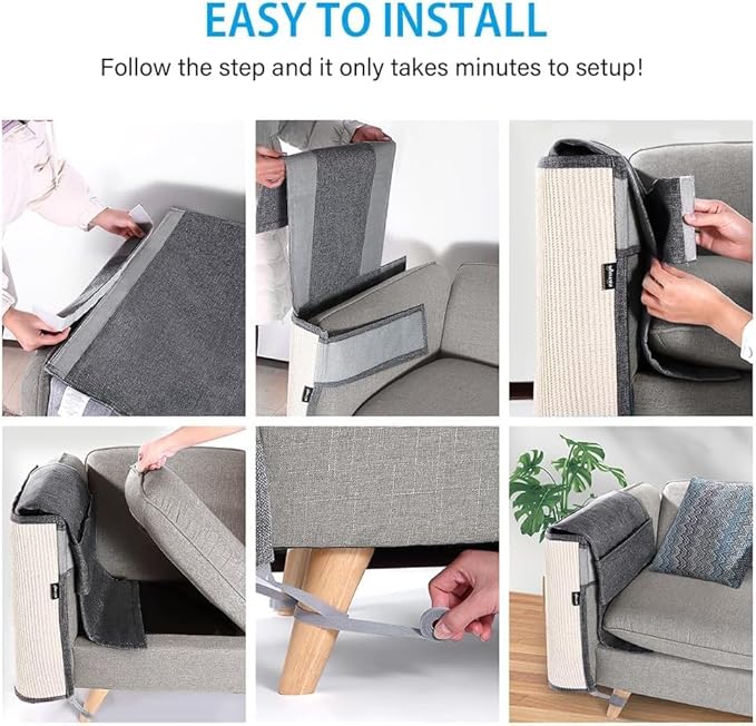 NATUYA Cat Scratch Couch Protector, Sisal Furniture Protector Cat Scratching Pad, Anti-Cats Scratch Sofa Armrest Couch Protective Shield with Pocket (Dark Gray, Fit Left or Right)