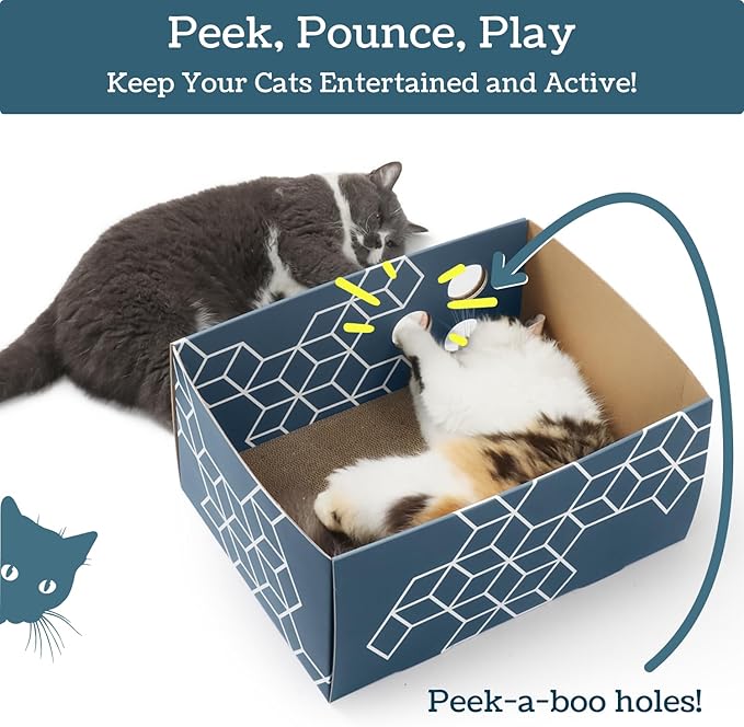 Heavy Duty Cardboard Cat Scratch Box with Refillable Double-Sided Cat Scratcher Pad for Indoor Cats