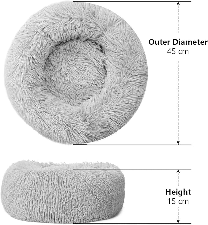 Dog Beds for Small Dogs Round Cat Beds for Indoor Cats Pet Bed for Puppy and Kitten with Slip-Resistant Bottom Plush Donut Cat Bed, Light Grey