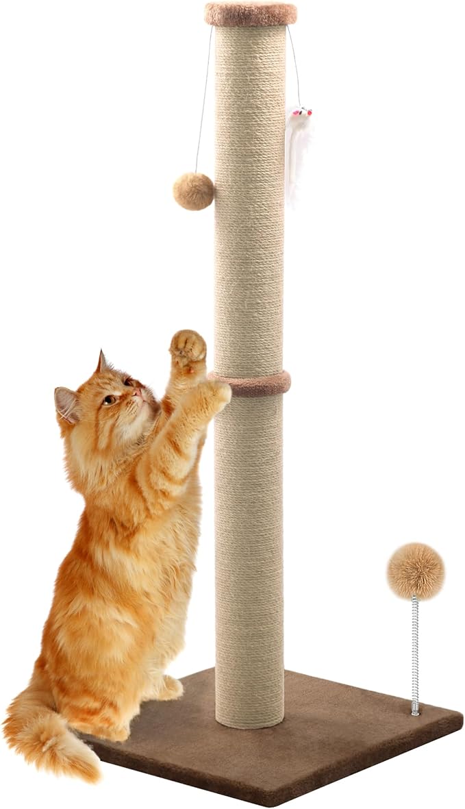 36'' Tall Cat Scratching Post, Large Sisal Scratch Post for Indoor Cats, Sturdy Cat Scratcher Tower, Vertical Cat Scratch Pole, Modern Cat Furniture for Kittens & Adult Cats (Brown)
