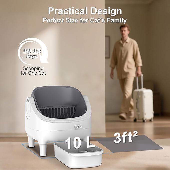 Himix Self Cleaning Litter Box, Large Open-top Automatic Cat Litter Box for Multiple Cats with APP Control, Safety Sensor and Odor Control, Includes 60 Pcs Trash Bags