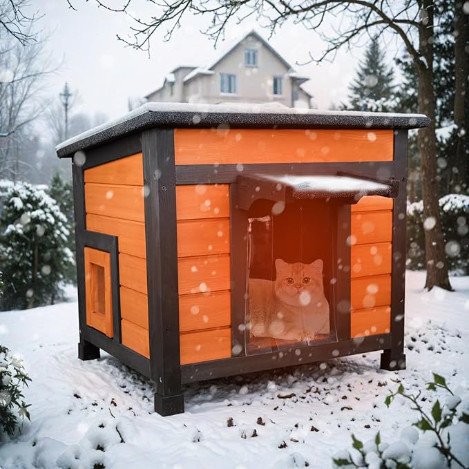Insulated Cat House Weatherproof Outdoor/Indoor Shelter with Openable Asphalt Roof for Feral Cats & Small Pets