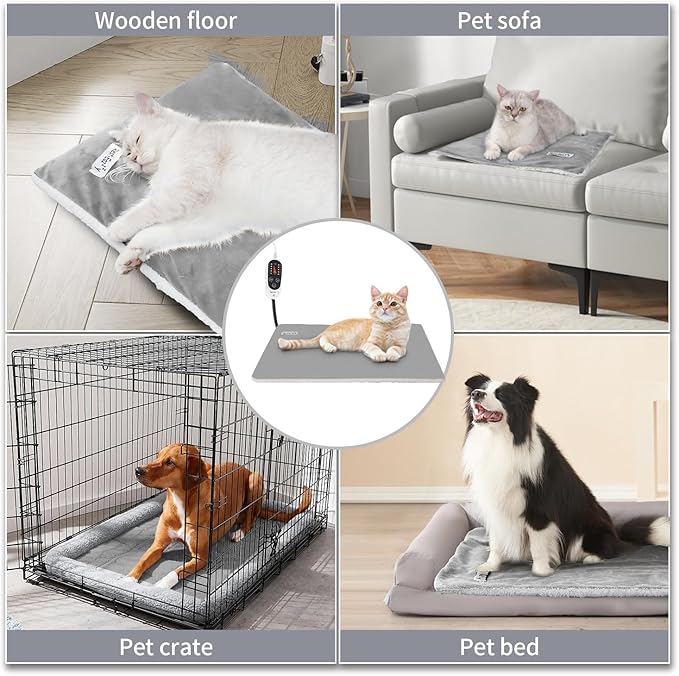 Rest-Eazzzy Heating Pad for Cats, Warming Mat with Removable Cover, 5 Level Timer & Temperature, Indoor Cat Bed (Pure-Grey, M)