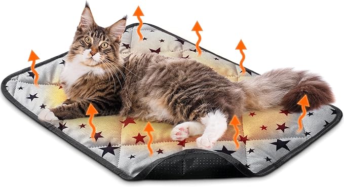 Self Warming Cat Bed Self Heating Dog Mat Star Pattern Warm Thermal Pet Pad Reflects Body Heat Washable Soft Puppy Crate Pad Anti Slip Kennel Mat for Pets(Grey,24'' L X 35'' W X 0.4'' Th)
