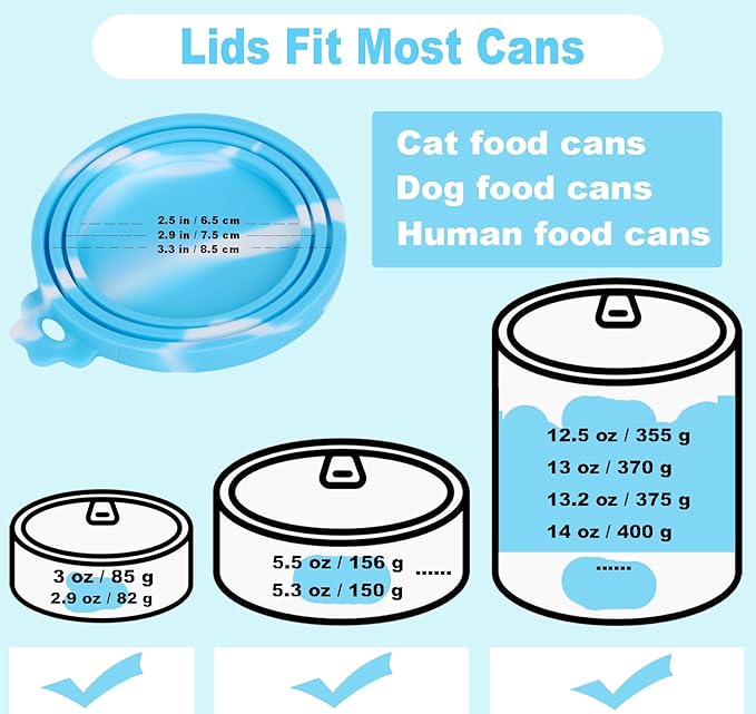 Comtim 5 PCS Pet Food Can Lids & Spoons Set - Silicone Dog Cat Food Can Covers Lids Top/Multi-Function Cat Food Spoon Spatula Can Opener for Wet Food/Long Handle Spoon Easy to Scoop Food