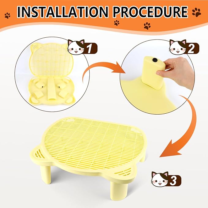 Adjustable Cat Ramp Litter Box Step Double Layer with Filter Function, Elevated Litter Box Ramp for Senior Cats Easy Cleaning Cat Litter Tray for Floor Indoor (Yellow)