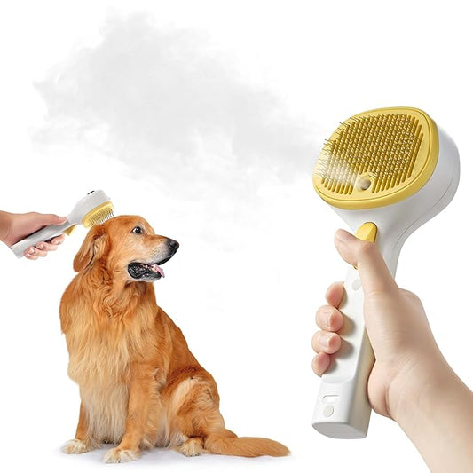 FURGO 3-in-1 Pet Steam Brush for Dogs & Cats – Reduces Static, Long-Pin Head for Long Hair, One-Click Release Button, Dog Spray Brush for Shedding Control (Long)