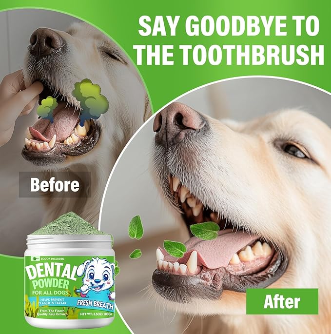 Dog Dental Powder, Dog Breath Fresh Powder, Teeth Cleaning, Reduce Bad Breath & Plaque, Suitable for Dogs and Cat (100g)