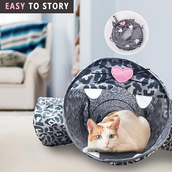 Large Indoor Cat Tunnel for Small Pets, 47IN, Tear-Resistant Polyester with Crinkle Crackle Paper, Folds Down for Easy Storage