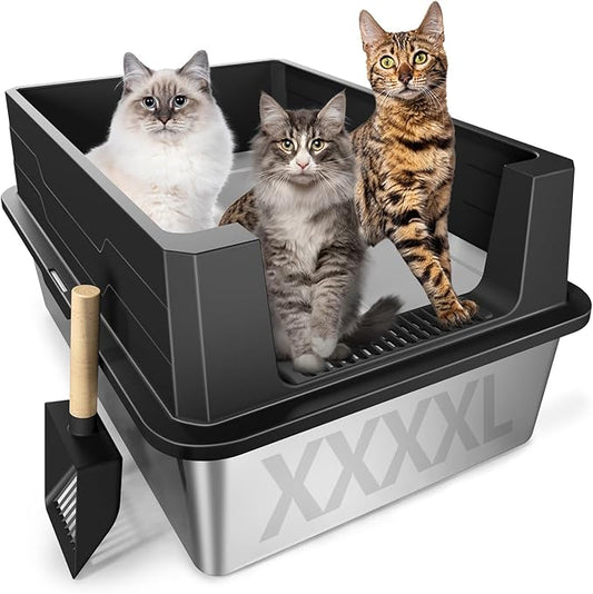 Stainless Steel Litter Box with lid, XXXXL Extra Large, High-Sided Metal Litter Box for Big Cats & Multiple Cats, Non-Stick, Leak-Proof, Dark Gray