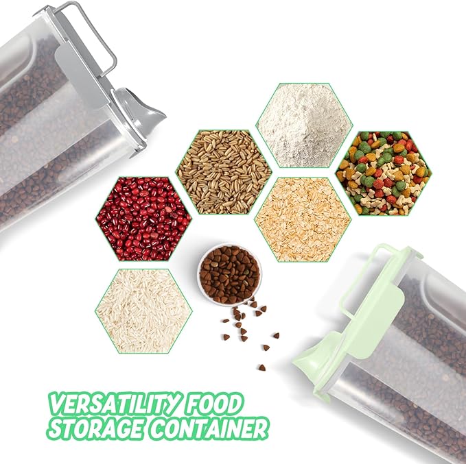 5-7Lbs Dog Cat Food Storage Container with Upgraded Large Nozzle BPA-free, 4 Snap Seals Plastic Pet Food Storage Containers with Handles (2, Light Green+Light Gray, 5L)