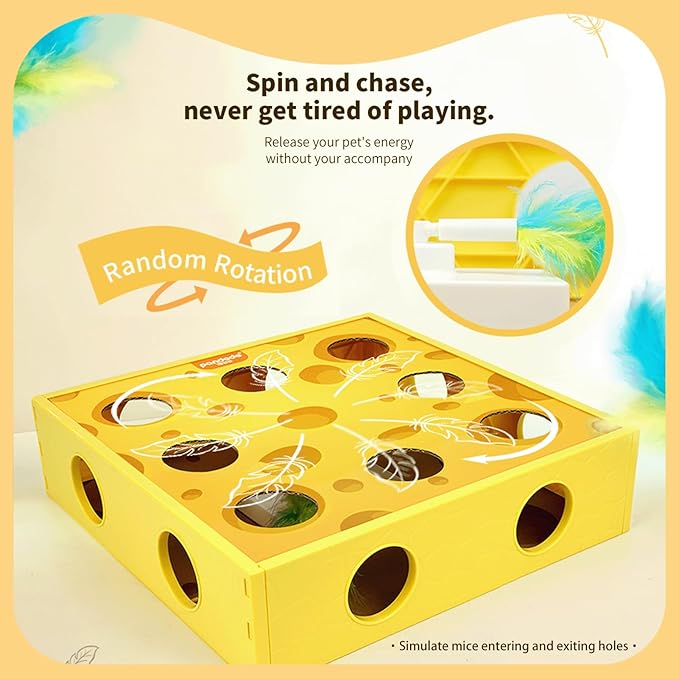 Cat Puzzle Toy, Automatic Cat Toy Feather Rotation in 16 Holes Maze, Interactive Cat Toys for Indoor Cats, Cat Feather Toy with Intelligent Sensing, New Upgrade Whack A Mole Kitten Game