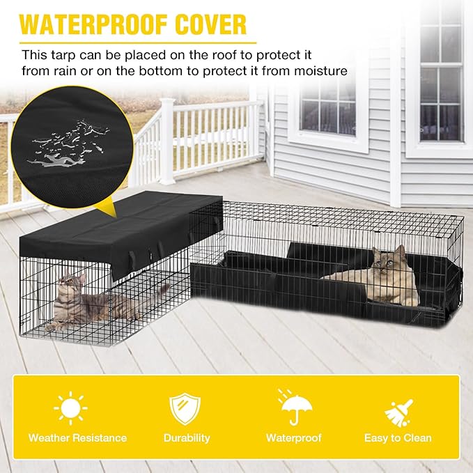 Aivituvin Cat Tunnel with Extendable Design 90.6" L, Metal Wire Outdoor Cat Enclosure with Weatherproof Fabric Cover, Connecting Inside and Outside, for Deck Patios, Balconies