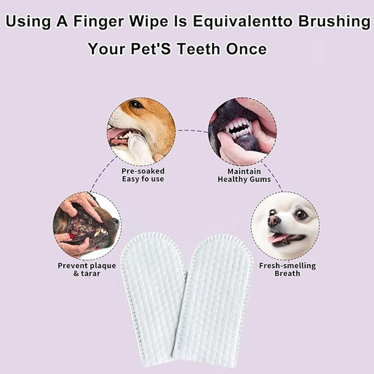 Dog Teeth Finger Wipes Cat Dental Finger Wipes, Puppy Teeth Cleaning Wipes, Pet Oral Care Pack of 50