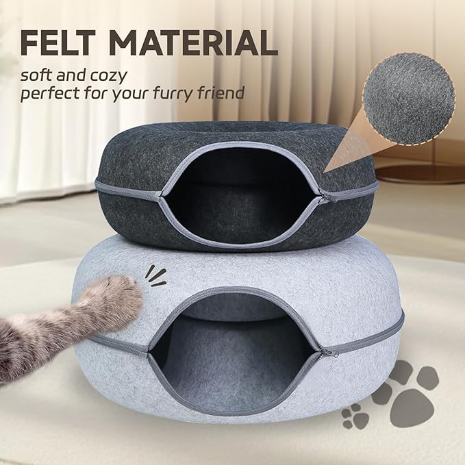 iCAGY Large Cat Tunnel Bed Toys for Indoor Cats (Light Grey, 24")