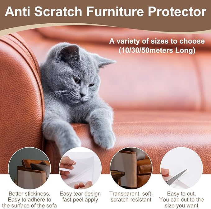 uxcell Anti Scratch Furniture Protector, 1 Roll 118" x 8" Single-Sided Sticky Couch Protector from Cat Claws, Clear Protectors from Cats Scratching for Sofa Corners, Walls, Doors