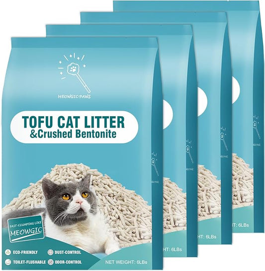 Plant-Based Cat Litter, Odor Control Quick Clumping Tofu Cat Litter, 24 lbs, Low Tracking Dust Control Lightweight Flushable Unscented Natural Kitty Litter