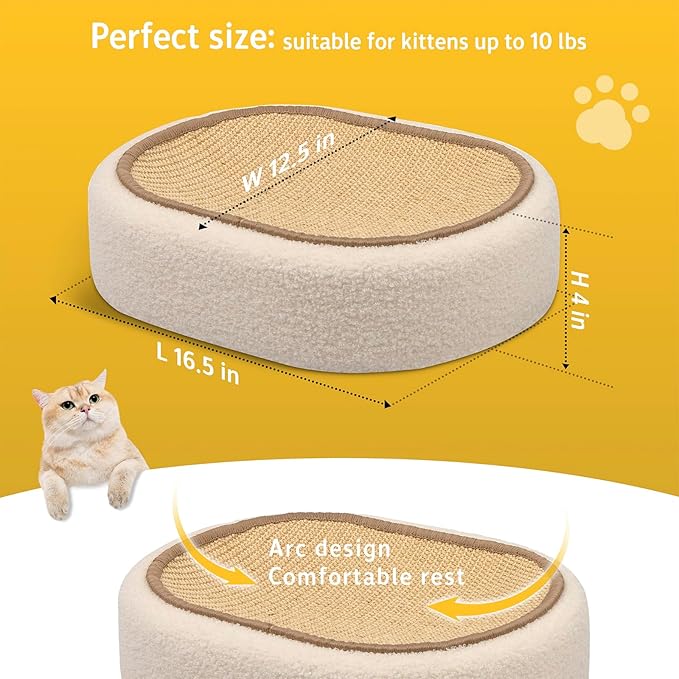Cat Scratcher Bed 2 in 1, Sisal Cat Scratching Pads Beds for Kitten, with Anti-Slip, Protect Furniture Sofa, No Debris No Mess(16.5×12.5×4in)