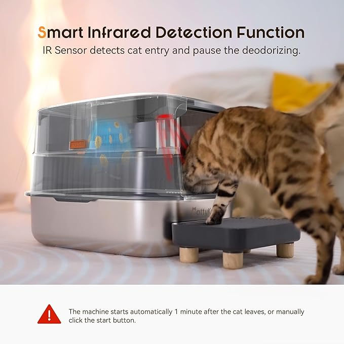 Odor Control XL Stainless Steel Litter Box，3-in-1 Enclosed High Sided Litter Box with High Lid for Big Cats，Non-Sticky，Anti-Leakage，Easy Clean，with Scoop & Filter Pedal