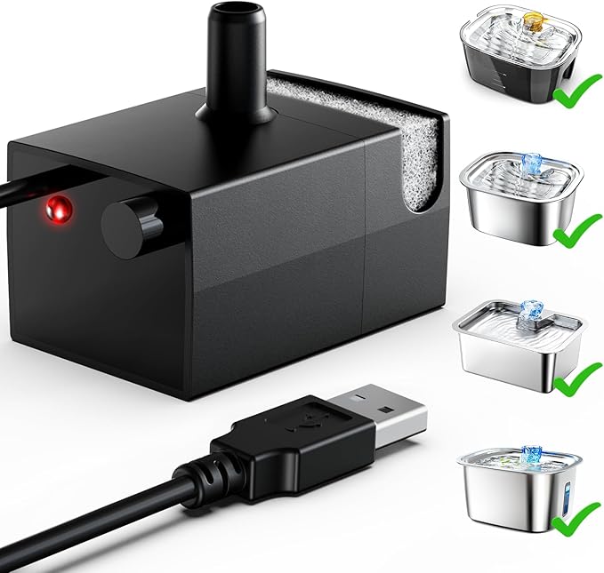 Replacement Dog Water Fountain Pump for lesotc Stainless Steel Pet Fountains, Quiet Cat Water Bowl Dispenser Pump with LED Low Water Shut Off, Fits 3 Gallon Large Dog Models D2223 D2322 D2341 D2419