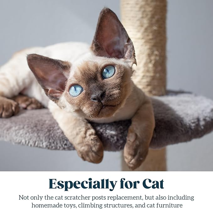 Natural Sisal Rope for Cat Scratcher 1/4 Inch by 200 Feet, Cat Tree Rope Twine for Cat Scratching Post Replacement, Cat Tower with Scratch Post Repairing, Replace, Recovering and DIY, White