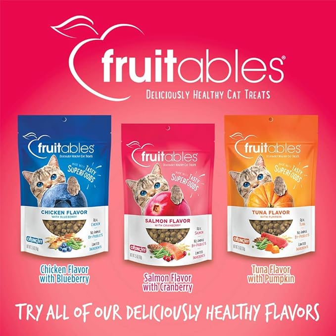 Fruitables Cat Treats Crunchy Salmon & Cranberry Cat Treats Healthy Low Calorie, High Protein Wheat, Corn & Soy Free 30 Ounces