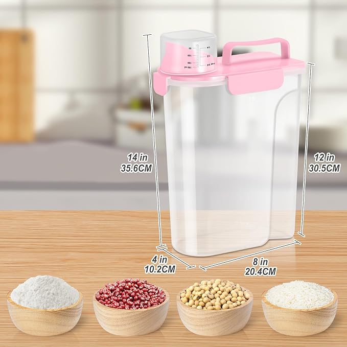 Rice Storage Container 10 Lbs, Pet Cat Dog Food Storage Container with Larger Spout and Cup, Airtight Cereal Containers Storage Food Cereal Dispenser, Kitchen and Pantry Organization Bin-Pink