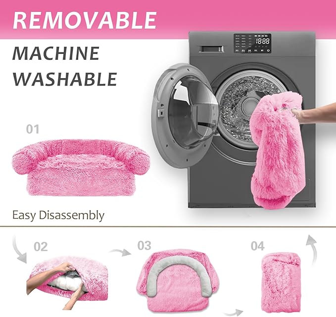 Tinaco Luxurious Calming Dogs/Cats Bed Mats, Dog Pad Washable Removable Couch Cover, Plush Long Fur Mat for Pets, Waterproof Lining, Perfect for Small, Medium and Large Dogs and Cats (Pink, 34"x30")