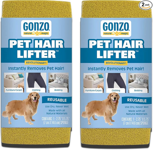 Gonzo Pet Hair Remover - 2 Pack - Lift and Remove Dog, Cat and Other Pet Hair from Furniture, Carpet, Bedding and Clothing