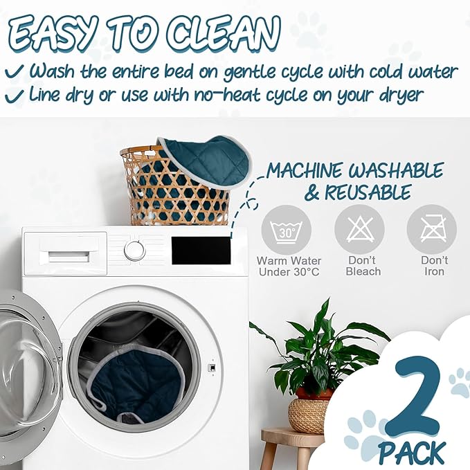 2 Pcs Cat Heating Pad Round 16 Inch Self Heating Cat Mat Washable Heated Bed Anti Slip Warming Pad Pet Bed Mat for Kennel Dog Crate Indoor Outdoor(Blue,16 Inch)